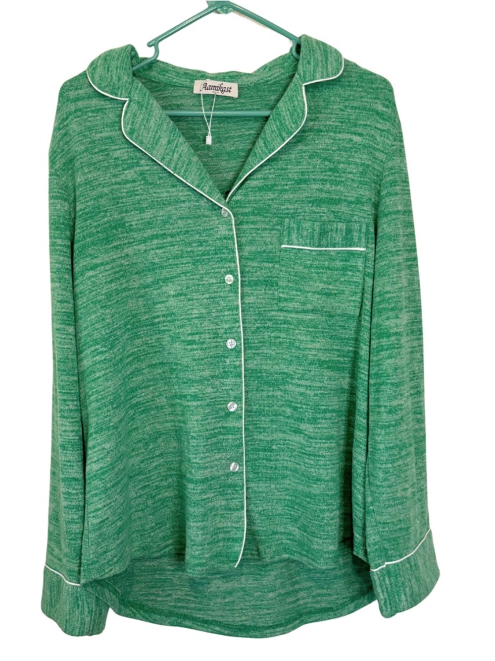 3/$20 Aamikast Green Marled Long Sleeve Button Down Knit Pajama Top